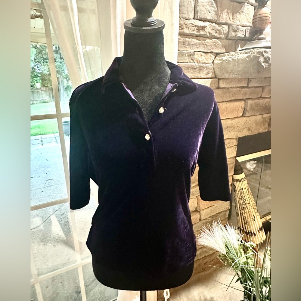 Warm purple velvet Ralph Lauren 3/4 sleeve blouse.